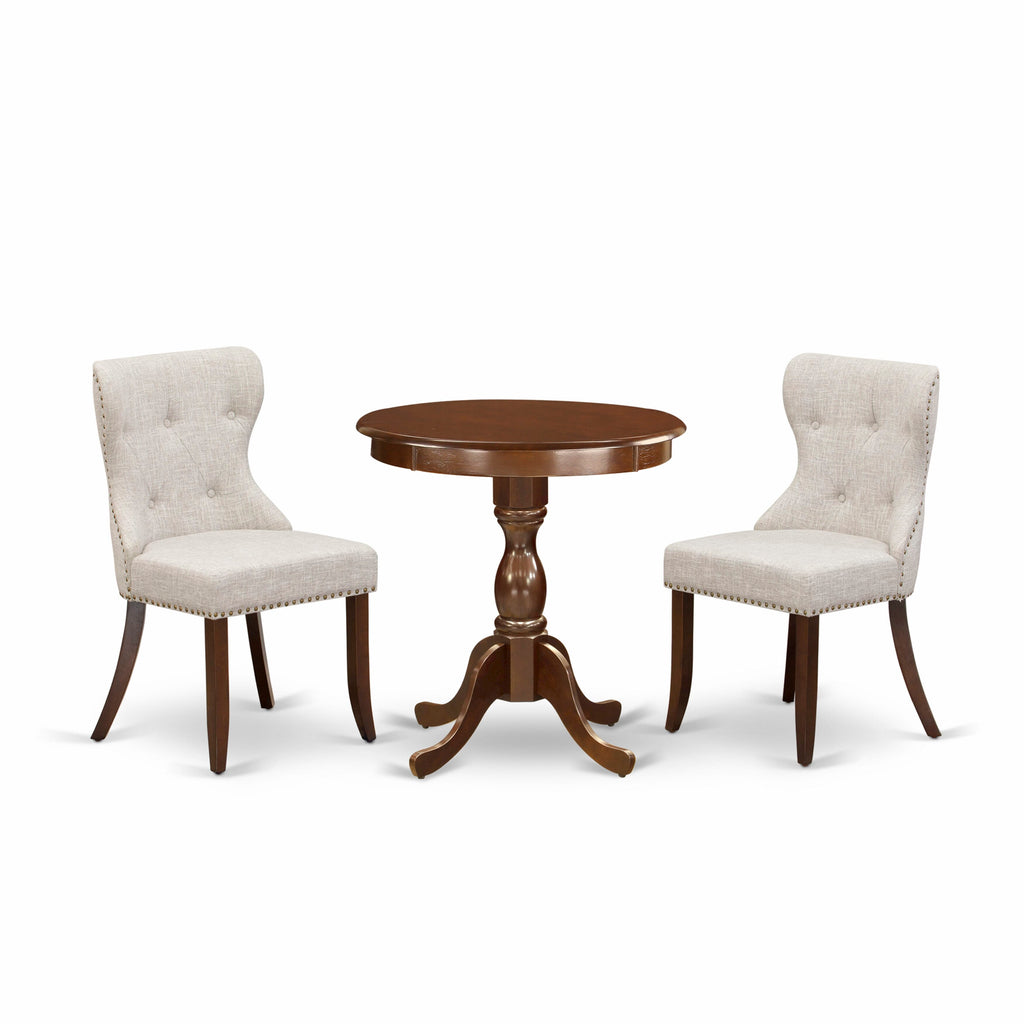 Stylish Modern Dining Set ESSI3-JID-24 3-Piece Ensemble with Pedestal Table and Upholstered Chairs