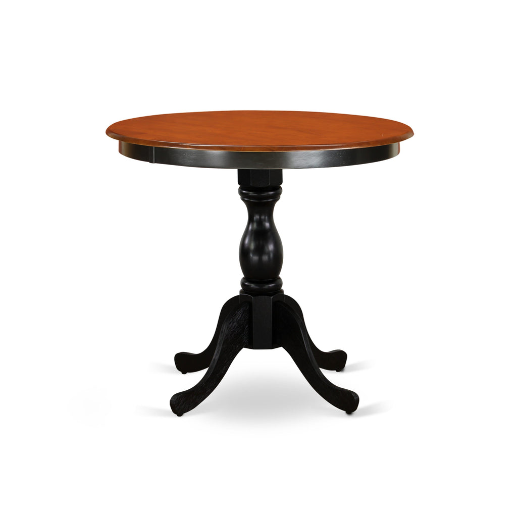 Elegant Dining Set ESNF3-7VS-H with Round Table and Wood Chairs - Black & Cherry Finish, 3-Piece