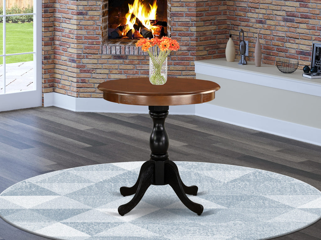 EST-M27-LA Elegant Mahogany & Black Round Pedestal Base Dining Table, 30x30
