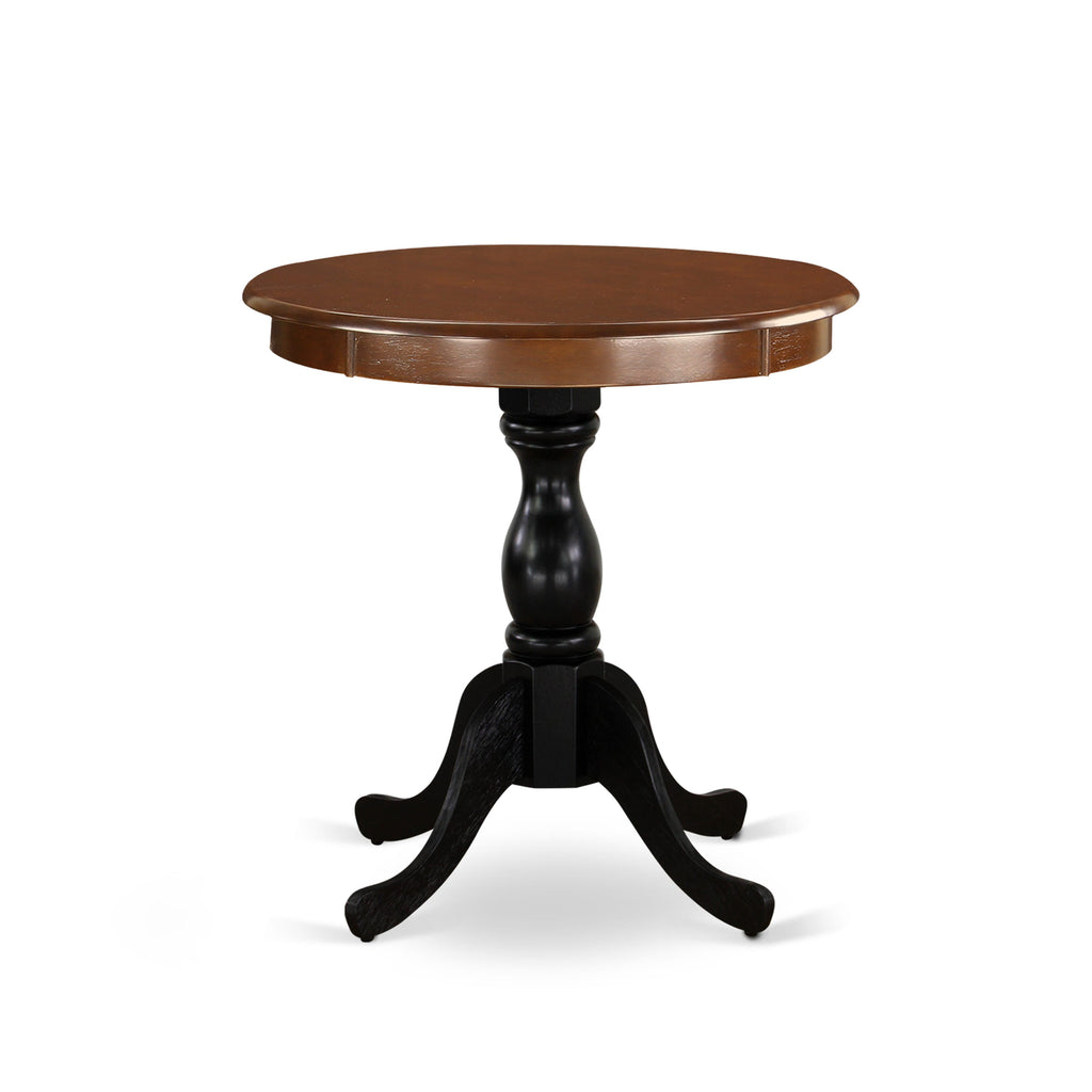 EST-M27-LA Elegant Mahogany & Black Round Pedestal Base Dining Table, 30x30