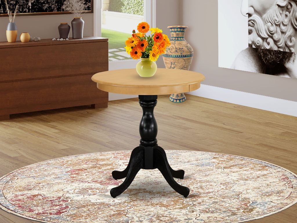 EST-O0H-FZ Modern Eden Pedestal Dining Table - Round 30 Oak & Black Design for Kitchens