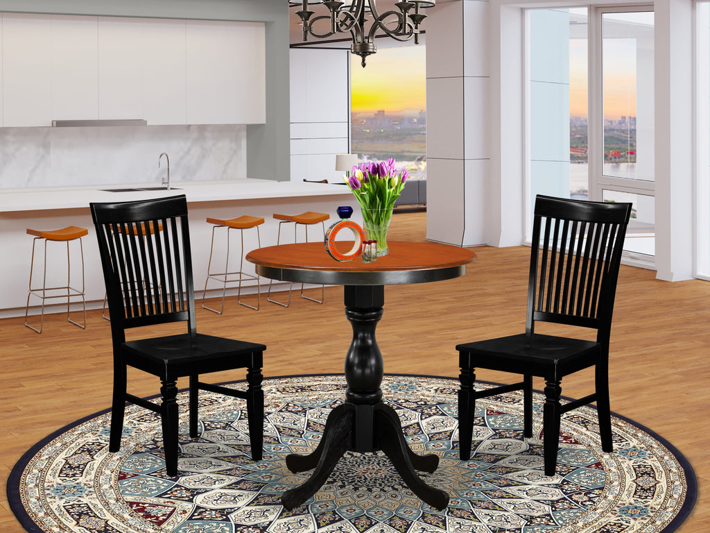 ESWE3-N8C-X 3-Piece Dining Table Set with Chairs for Cozy Spaces - Includes Round Surface, Black & Cherry Finish