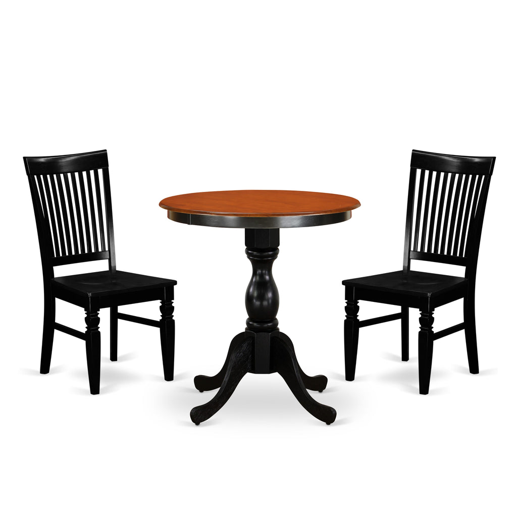 ESWE3-N8C-X 3-Piece Dining Table Set with Chairs for Cozy Spaces - Includes Round Surface, Black & Cherry Finish