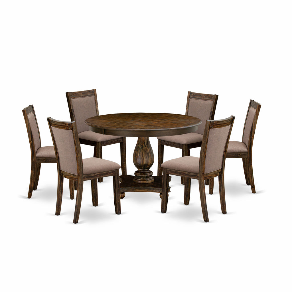 F2MZ7-X6F 7-Piece Round Dining Table Ensemble with Pedestal and Coffee Chairs, 48 Jacobean