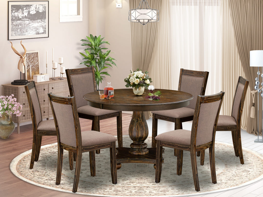 F2MZ7-X6F 7-Piece Round Dining Table Ensemble with Pedestal and Coffee Chairs, 48 Jacobean