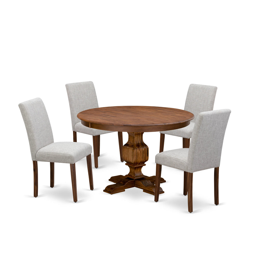 Dining Set F3AB5-2HF Curved Table with Luxe Fabric Chairs, Walnut Finish