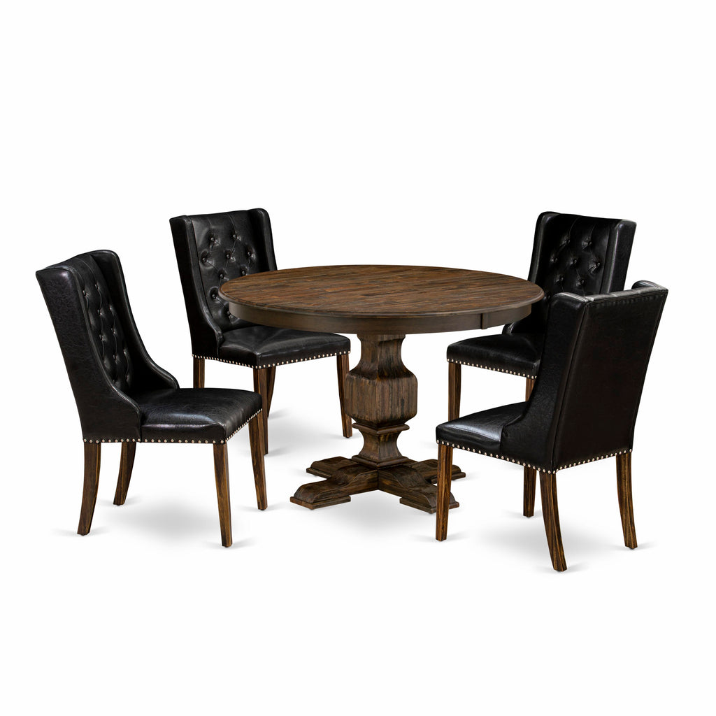 Elegant Dining Ensemble with 48-Inch Round Table and Comfort Faux Leather Chairs, Styled 5PC F3FO5-TGD