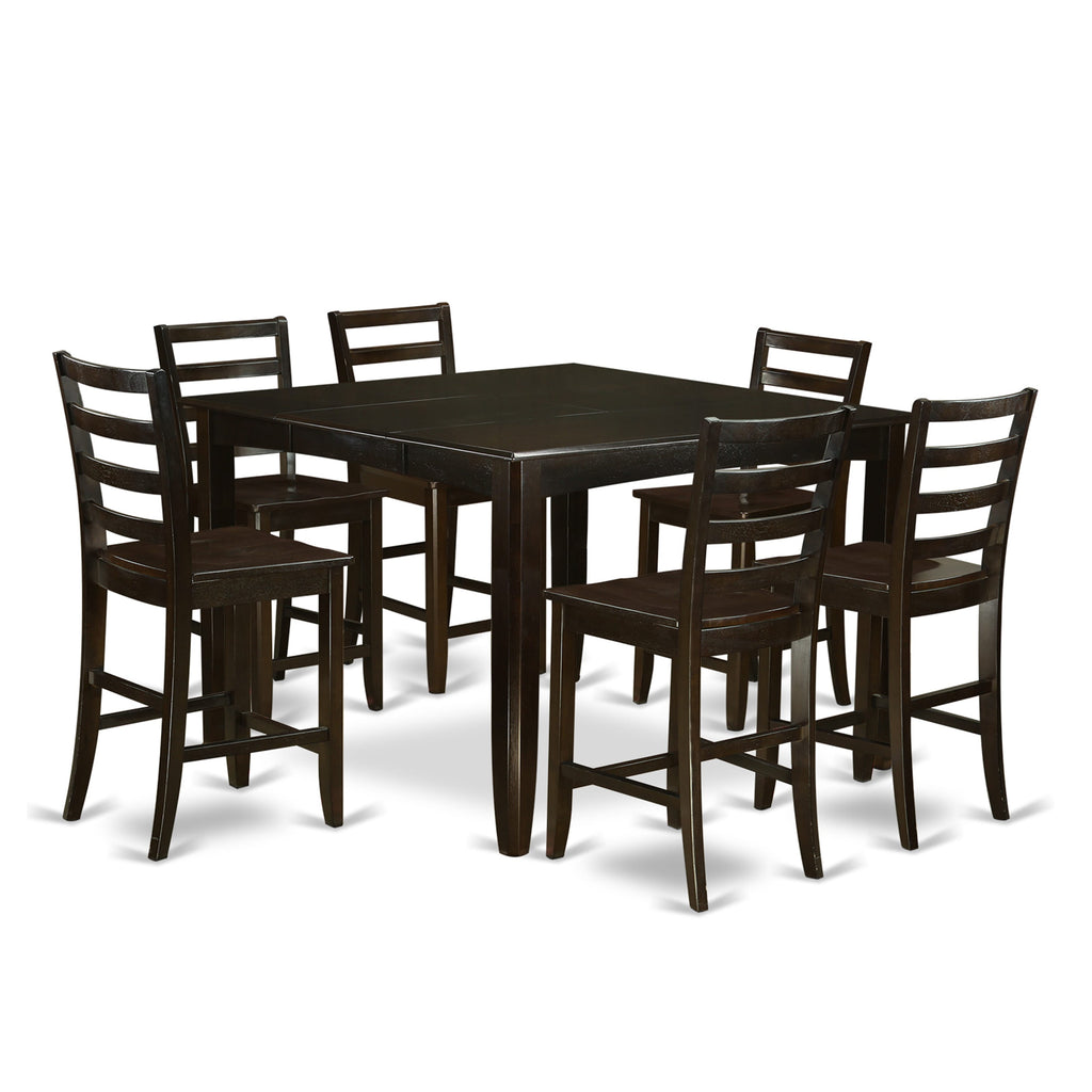 FAIR7-RWB-T Square Pedestal Dining Set with 6 Chairs, 54x54 Duo Tone Collection