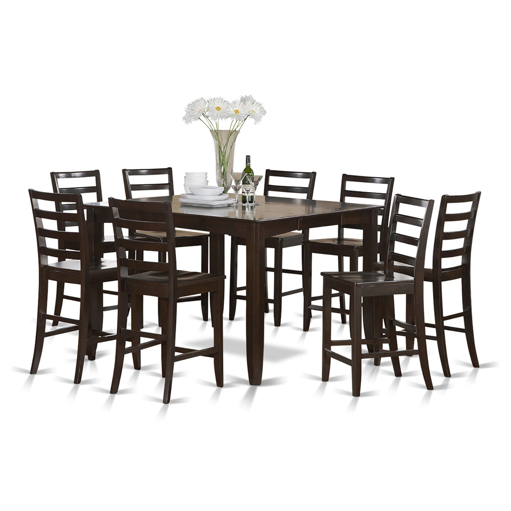 FAIR9-QTN-U Elegant 9-Piece Elevated Dining Ensemble Featuring Square Table and 8 Chairs, 54x54 Cappuccino