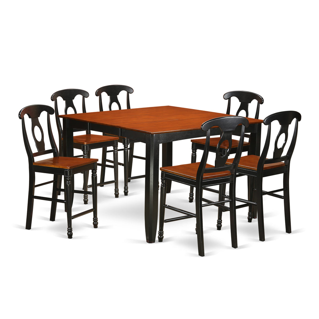 FAKE74-UOA-W 7-Piece Suite Square Table with Pedestal Base and 6 Chairs, Chic Black & Cherry