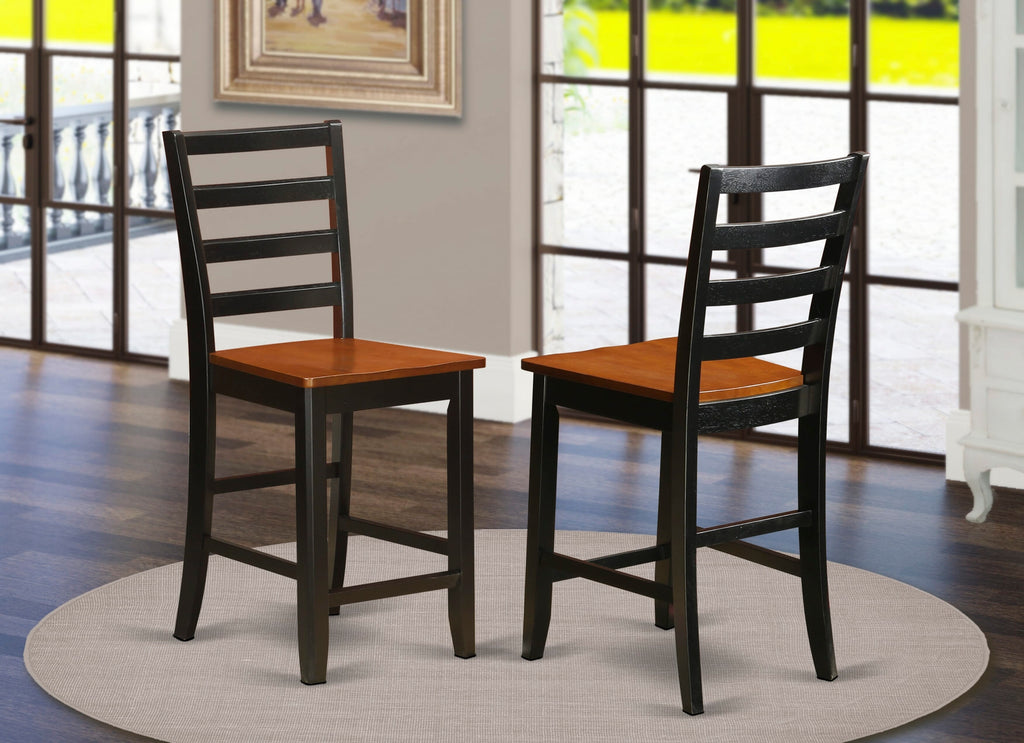 FAS-BEN-Z Fairwind Barstools Set - Elegant Ladder Back Wood Seat Chairs for Counter Height Spaces in Black & Cherry
