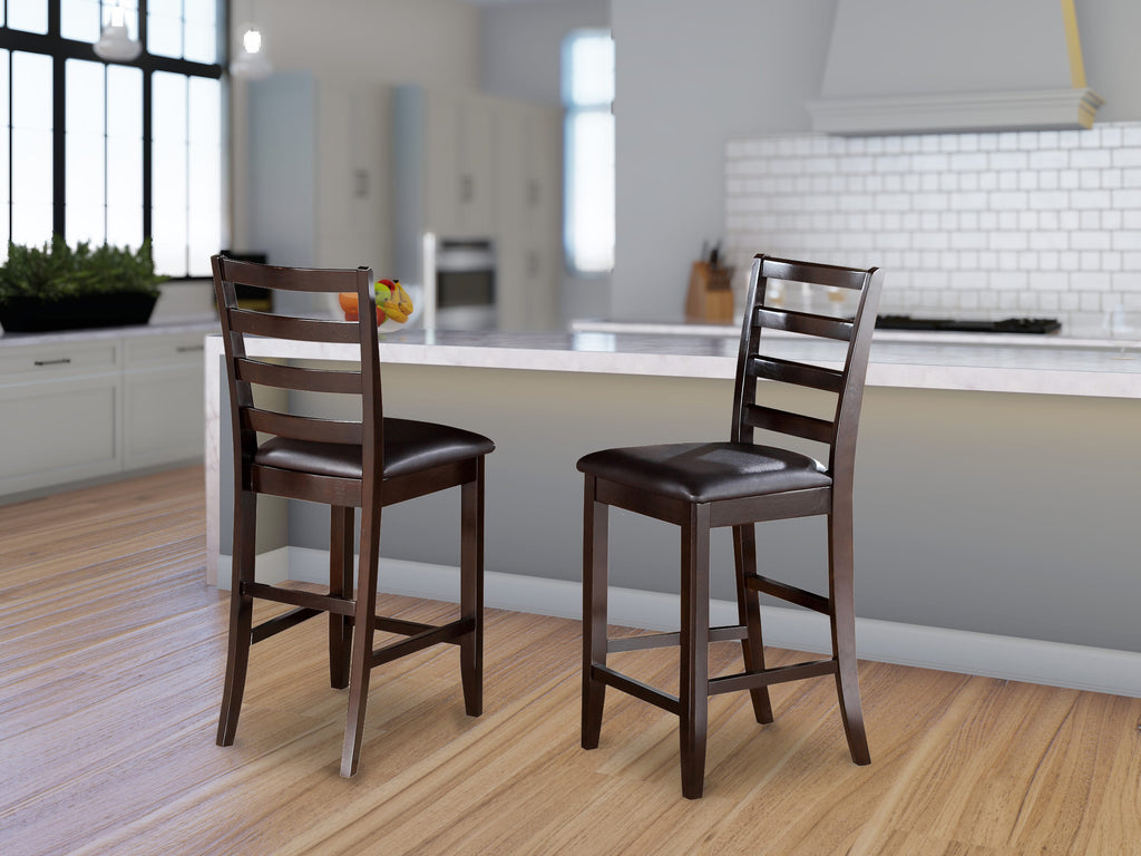 FAS-CQ6-H4 Fit for Heights Set of 2 Faux Leather Counter Stools with Wooden Build in Cappuccino