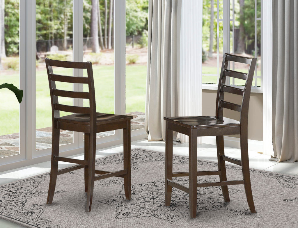 FAS-CON-T Stylish Ladder Back Counter Seating, Set of 2 Chairs, Sleek Wood Design in Rich Cappuccino Finish