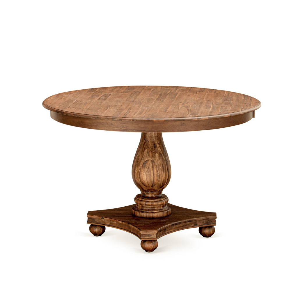 F2MZ5-NKF Versatile Dining Set with Circular Table & 4 Upholstered Chairs in Light Tan Linen