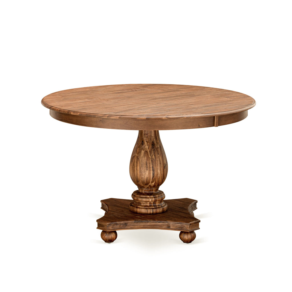 FE2-0Q-KX Ferris Modern 48 Round Dining Table with Antique Walnut Finish and Pedestal Base