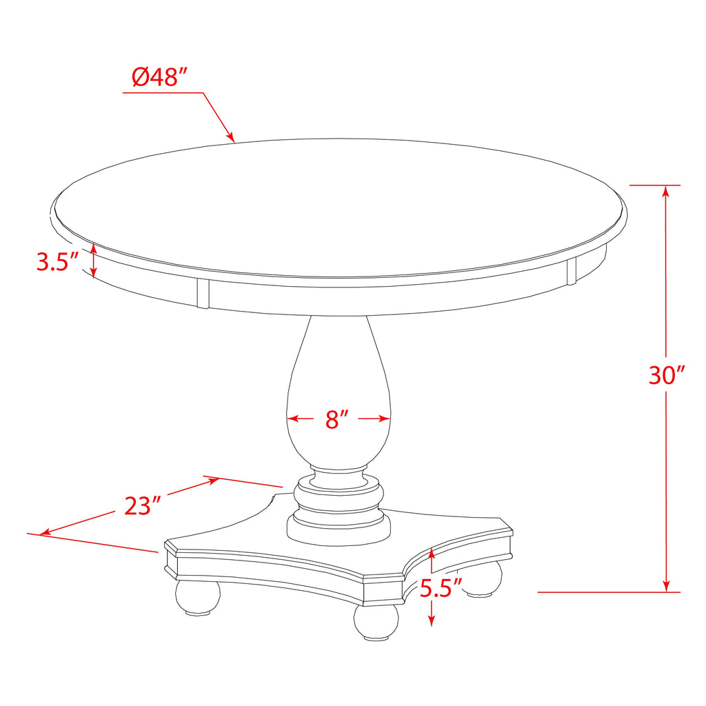 FE2-0Q-KX Ferris Modern 48 Round Dining Table with Antique Walnut Finish and Pedestal Base