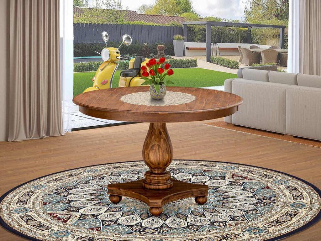 FE2-0Q-KX Ferris Modern 48 Round Dining Table with Antique Walnut Finish and Pedestal Base