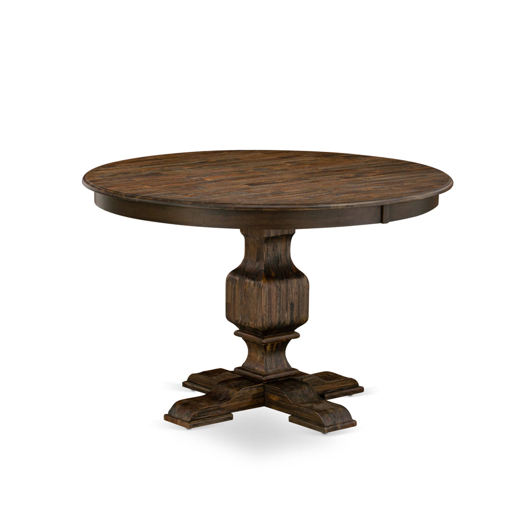 Chic Dining Table with Pedestal Base  FE3-0L-B8 Round Wooden 48-Inch Top, Distressed Jacobean Finish