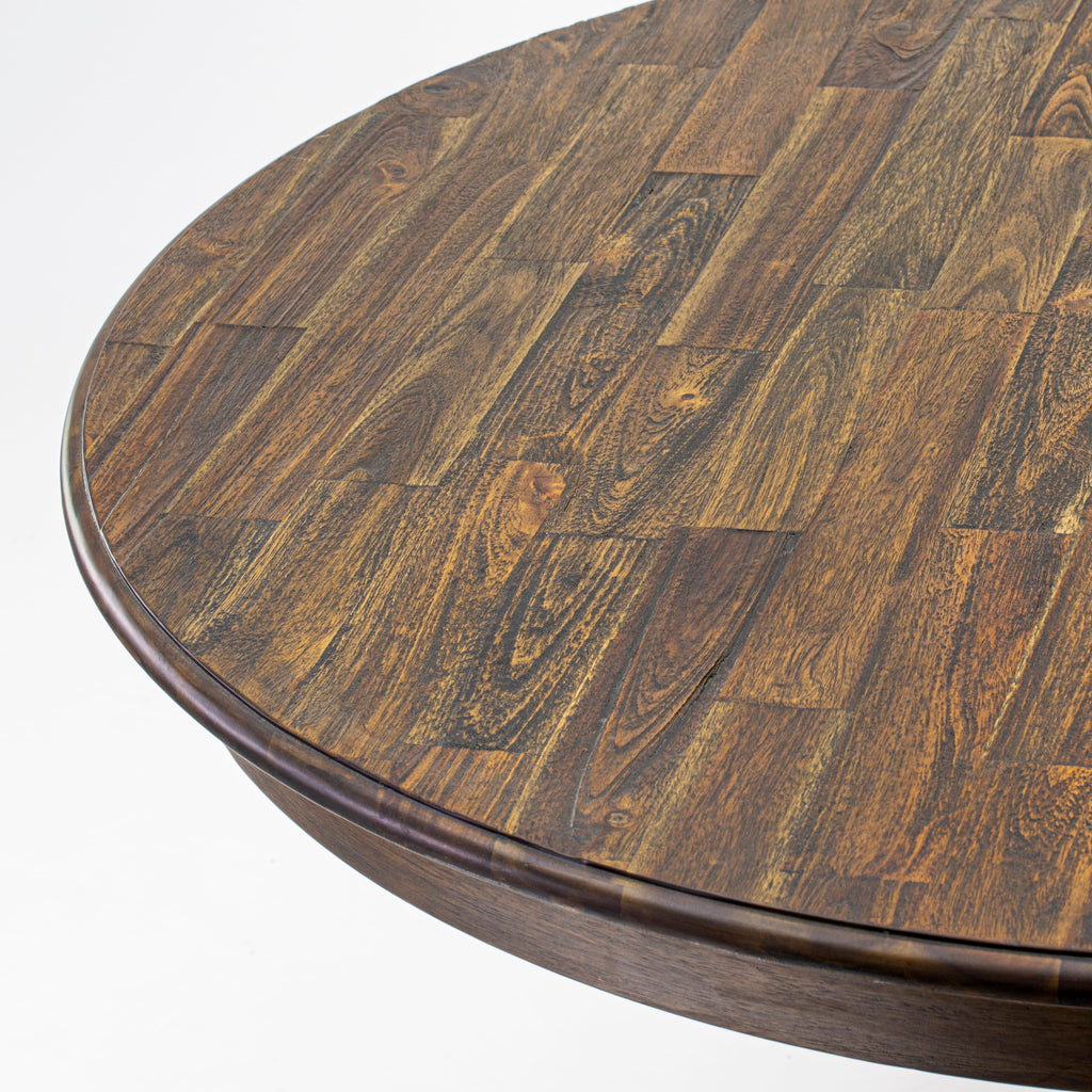 Chic Dining Table with Pedestal Base  FE3-0L-B8 Round Wooden 48-Inch Top, Distressed Jacobean Finish