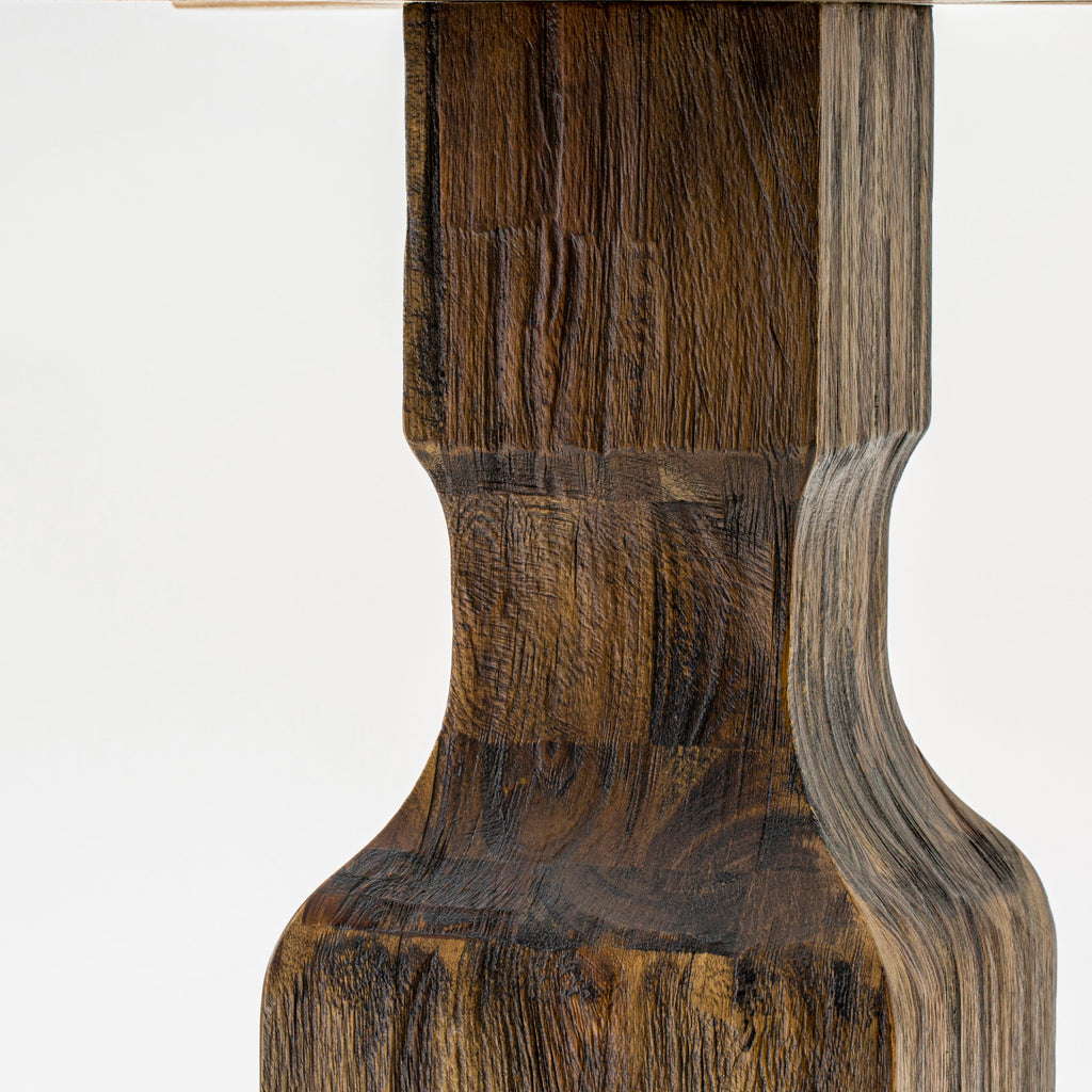 Chic Dining Table with Pedestal Base  FE3-0L-B8 Round Wooden 48-Inch Top, Distressed Jacobean Finish