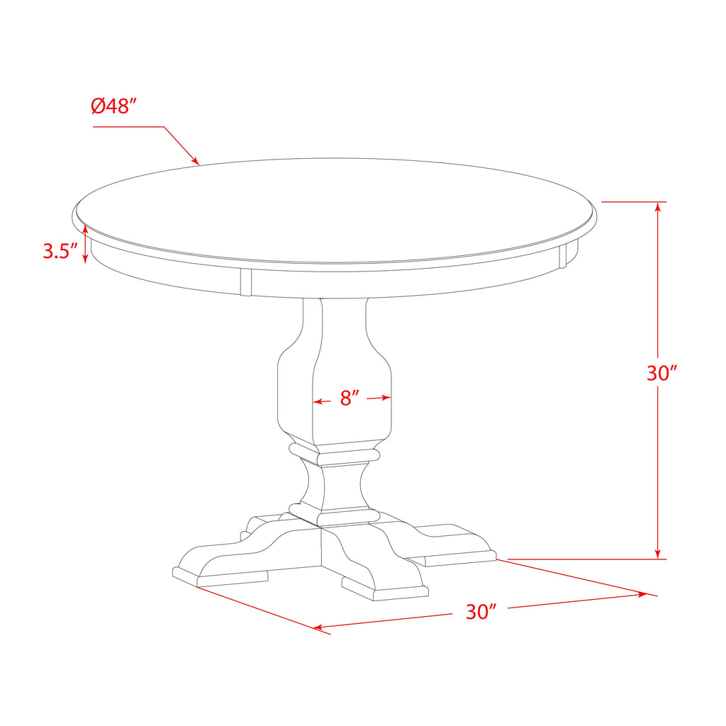 Stylish Dining Set F3AB7-8CF Featuring Round Table & 6 Elegant Linen Chairs, Distressed Finish