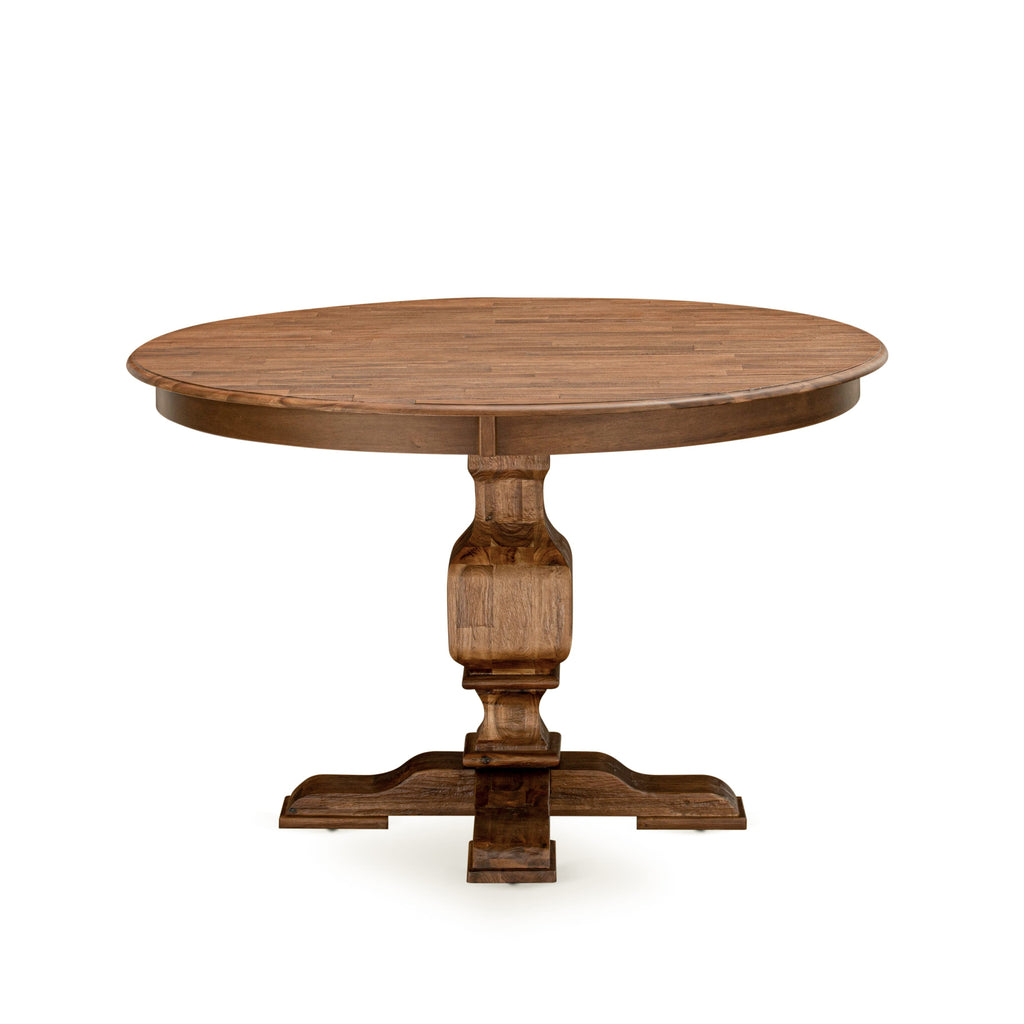 FE3-0X-65 Stylish Round Kitchen Dining Table with Pedestal Base, 48 Sandblasted Antique Walnut