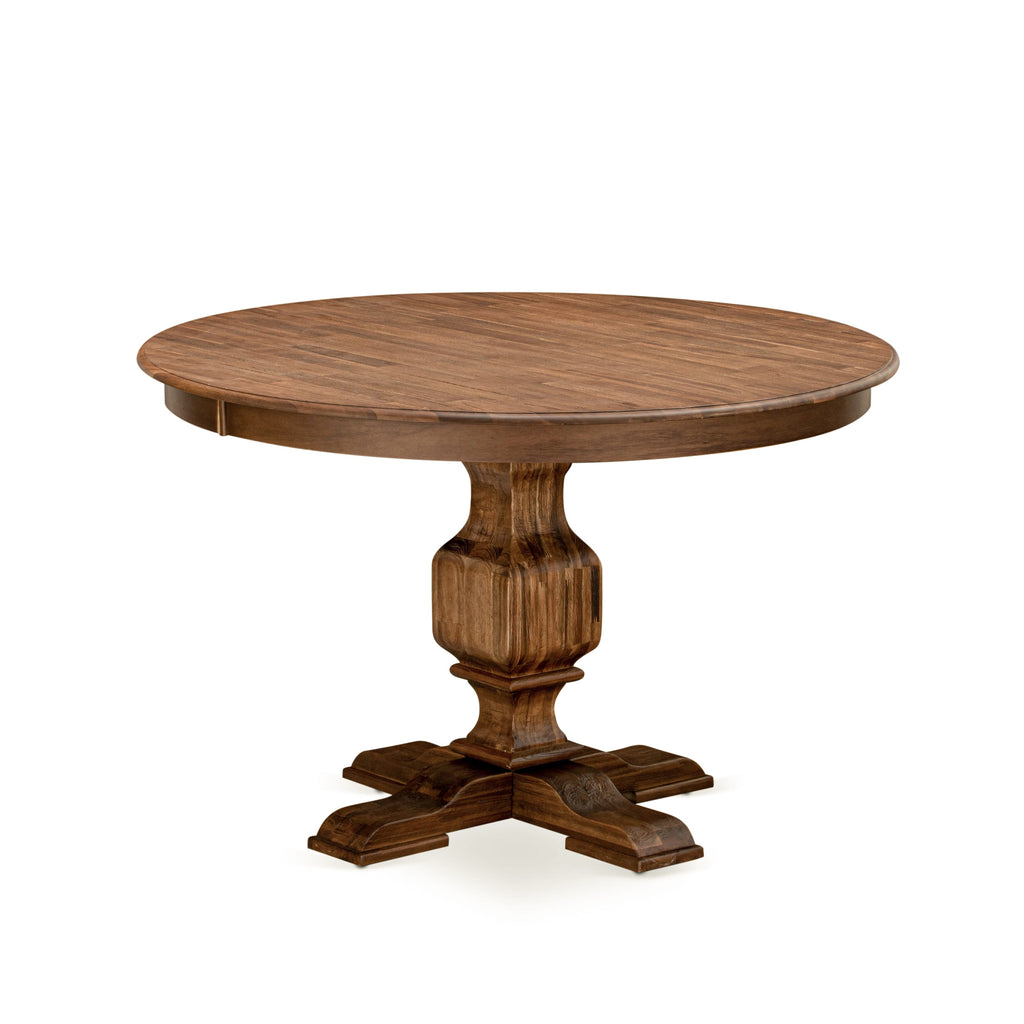 FE3-0X-65 Stylish Round Kitchen Dining Table with Pedestal Base, 48 Sandblasted Antique Walnut
