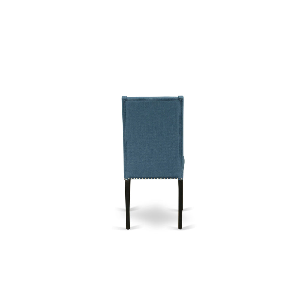 DLFL5-95R-YN 5-Piece Dining Suite with Round Table & Blue Parson Chairs - Drop Leaf Design, 42 - Black Finish