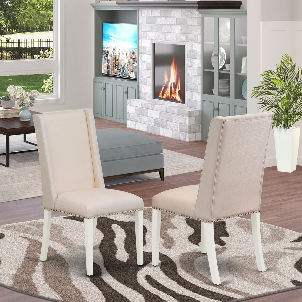 FLP2TDP Modern Elegance Cream Linen Parsons Dining Chairs - Nailhead Trim Upholstered Set of 2 in Linen White Style