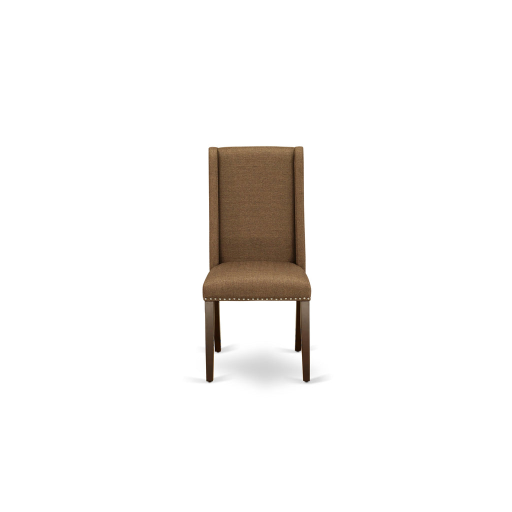 CAFL7-2NS-2C 7-Piece Dining Set with Rectangle Table & 6 Fabric Parson Chairs in Mahogany Finish