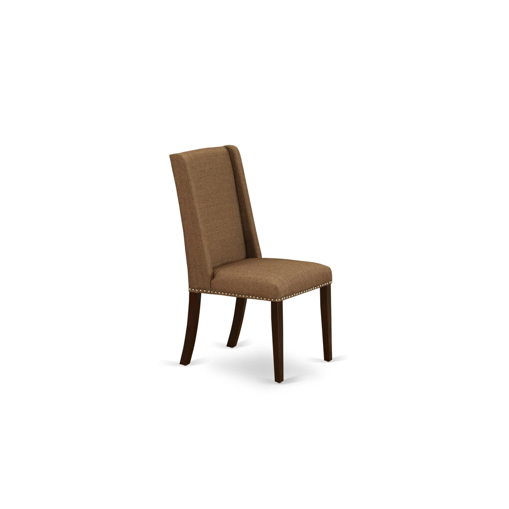 FLP3T9J Elegant Mahogany Parson Dining Chairs with Nailhead Detail, Brown Linen Upholstery, Set of Two