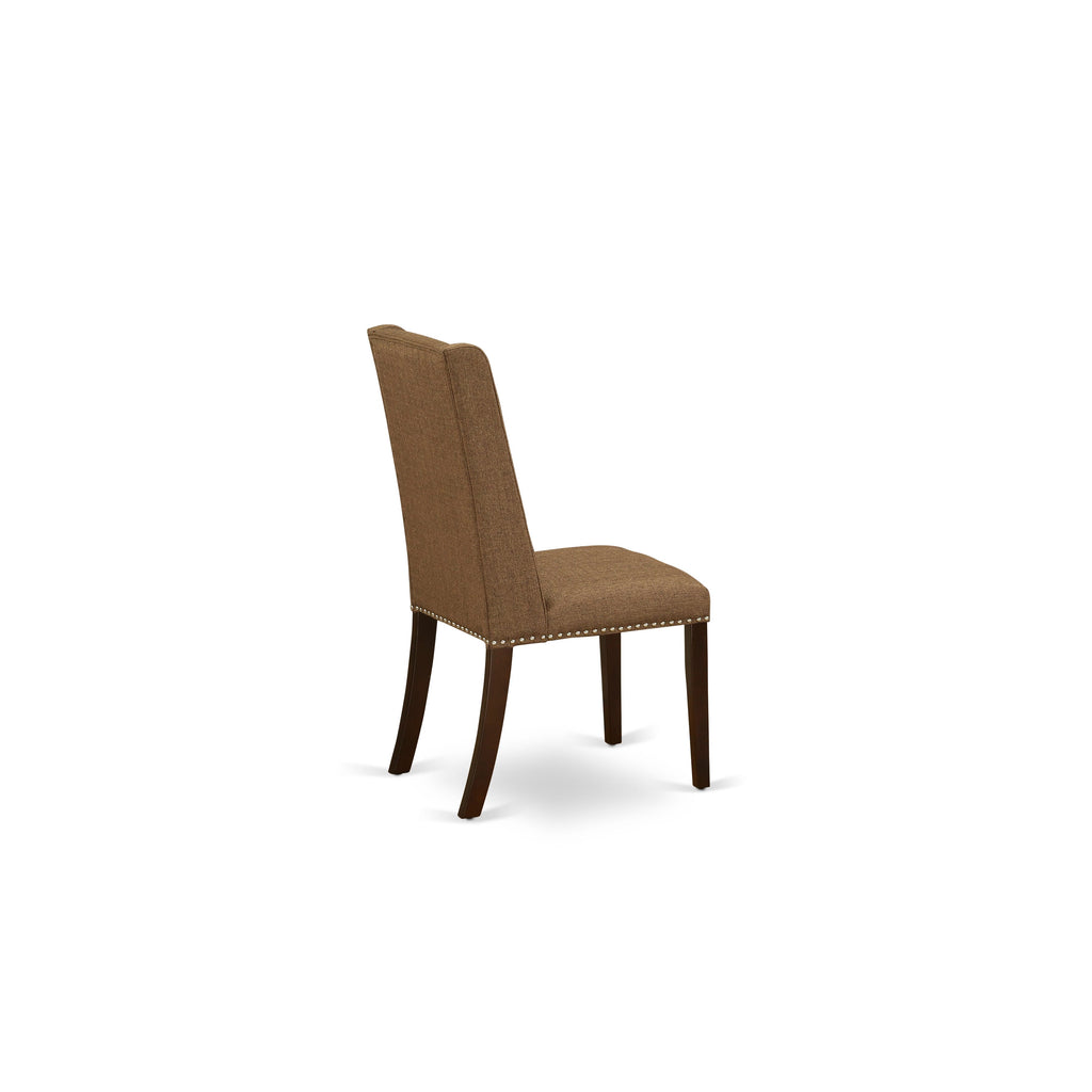 DOFL7-TJ5-34 Dining Ensemble with Rectangular Table, Butterfly Leaf, and 6 Upholstered Chairs, 42x78 Mahogany