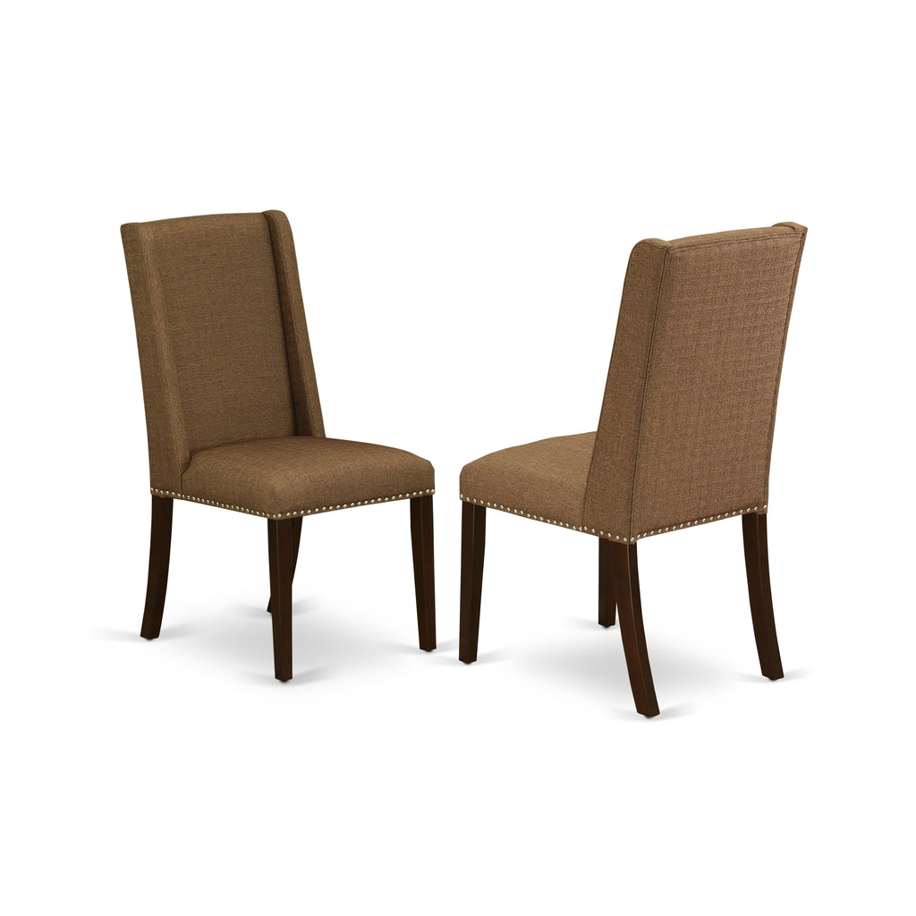 CAFL7-2NS-2C 7-Piece Dining Set with Rectangle Table & 6 Fabric Parson Chairs in Mahogany Finish