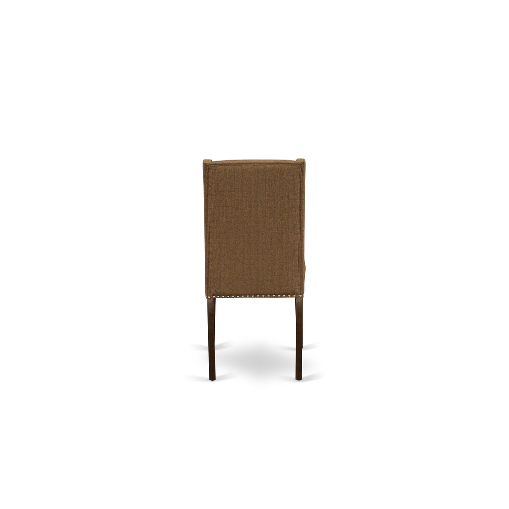 CAFL7-2NS-2C 7-Piece Dining Set with Rectangle Table & 6 Fabric Parson Chairs in Mahogany Finish