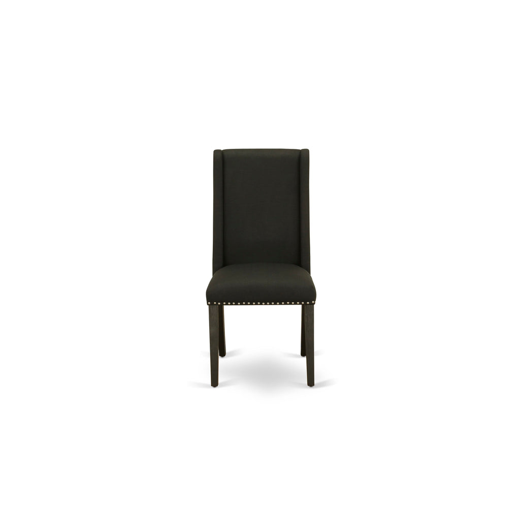 FLP6TSZ Sleek Florence Parson Nailhead Trim Dining Chairs, Lush Black Linen, Set of 2, Wirebrushed Charm