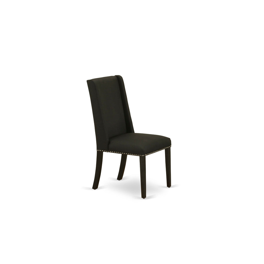 X677FGBRC-R 9-Piece Set X-Leg Rectangular Table & 8 Black Linen Parson Chairs, 40x72in