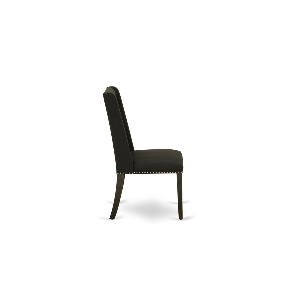 FLP6TSZ Sleek Florence Parson Nailhead Trim Dining Chairs, Lush Black Linen, Set of 2, Wirebrushed Charm