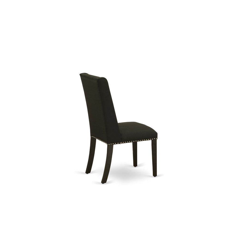 X677FGBRC-R 9-Piece Set X-Leg Rectangular Table & 8 Black Linen Parson Chairs, 40x72in