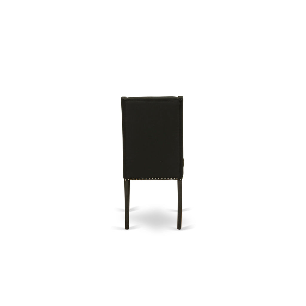 FLP6TSZ Sleek Florence Parson Nailhead Trim Dining Chairs, Lush Black Linen, Set of 2, Wirebrushed Charm