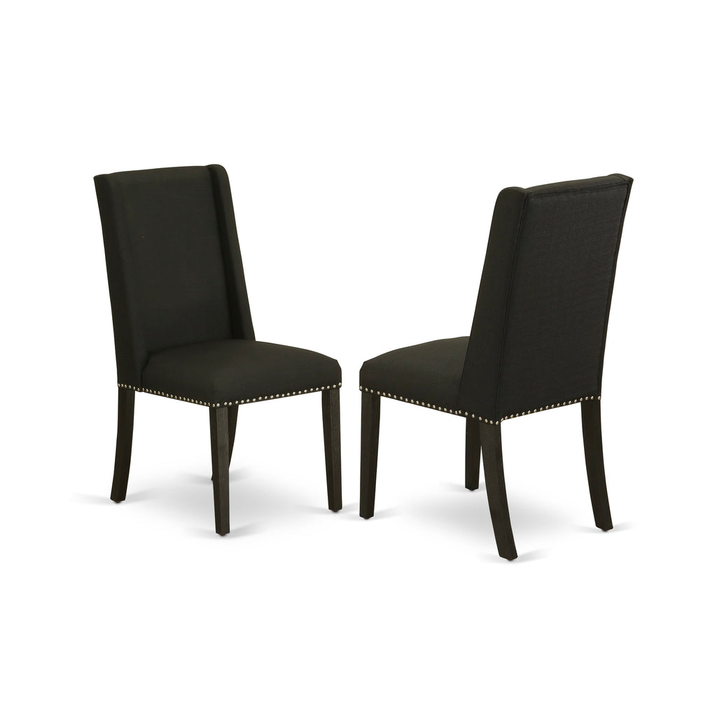 X677FGBRC-R 9-Piece Set X-Leg Rectangular Table & 8 Black Linen Parson Chairs, 40x72in