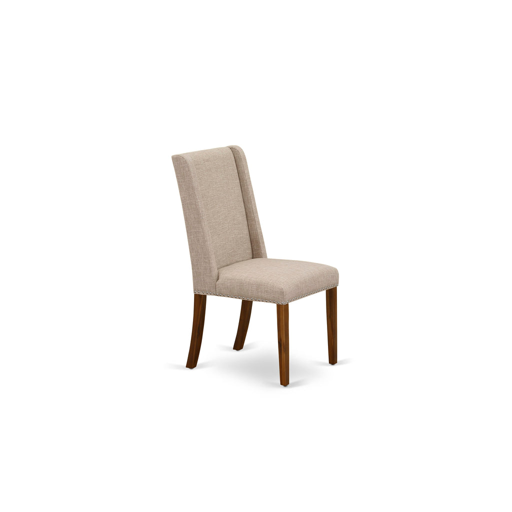 Explore DLFL5-CS9-UE 5-Piece Dining Set with Round Dropleaf Table & 4 Linen Fabric Chairs, Light Tan Upholstery, 42