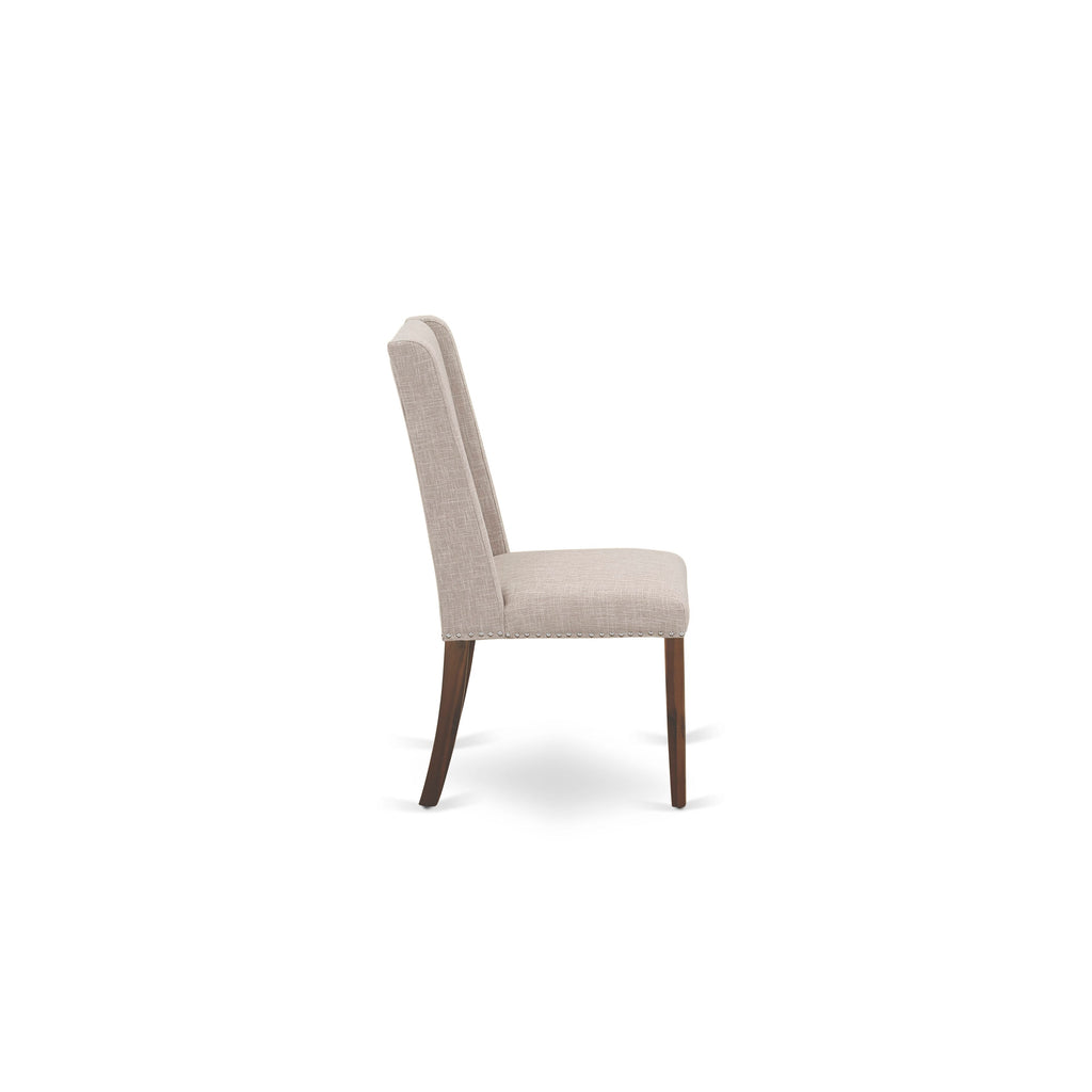 Explore DLFL5-CS9-UE 5-Piece Dining Set with Round Dropleaf Table & 4 Linen Fabric Chairs, Light Tan Upholstery, 42