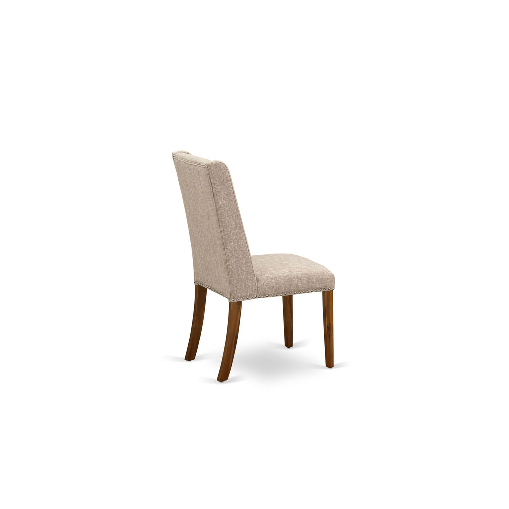 Explore DLFL5-CS9-UE 5-Piece Dining Set with Round Dropleaf Table & 4 Linen Fabric Chairs, Light Tan Upholstery, 42