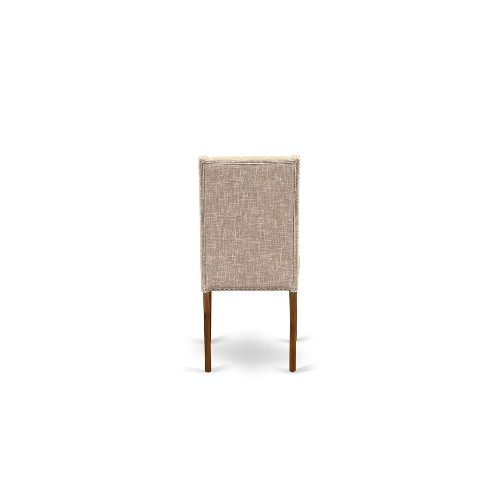 Explore DLFL5-CS9-UE 5-Piece Dining Set with Round Dropleaf Table & 4 Linen Fabric Chairs, Light Tan Upholstery, 42
