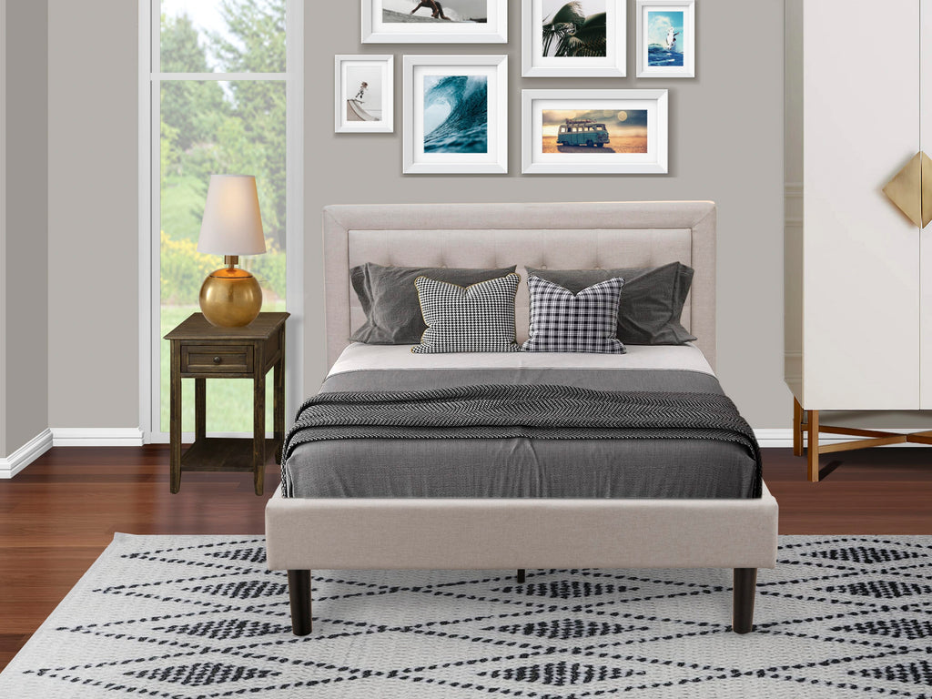 FN08F-4MBZJ Elegant Full Bed and Nightstand Set with Mist Beige Upholstery - Solid and Sturdy Design for Lasting Comfort