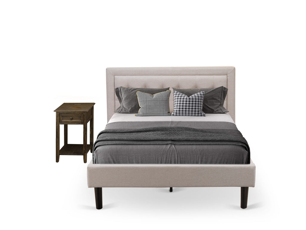 FN08F-4MBZJ Elegant Full Bed and Nightstand Set with Mist Beige Upholstery - Solid and Sturdy Design for Lasting Comfort