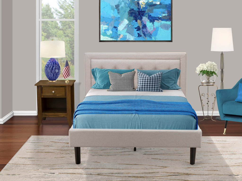 FN08F-5YGMB Charming Full Bed Duo Platform Frame with Matching Stand in Misty Beige Linen