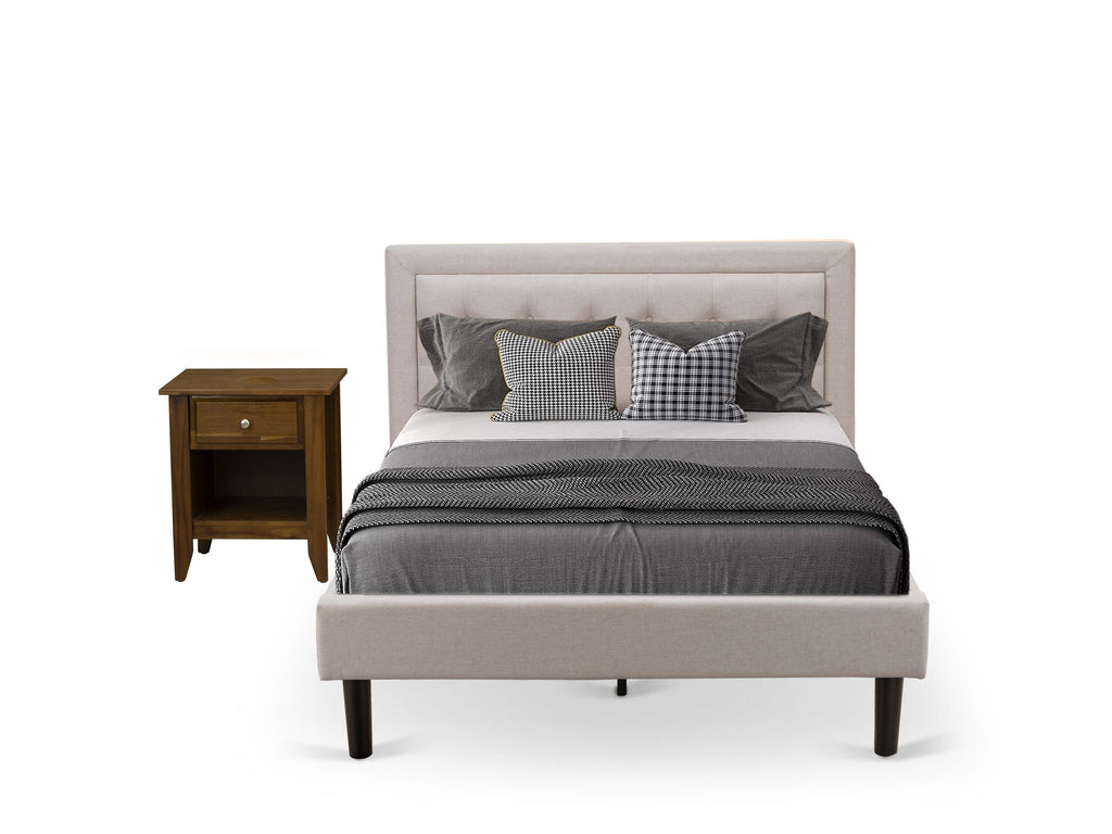 FN08F-5YGMB Charming Full Bed Duo Platform Frame with Matching Stand in Misty Beige Linen