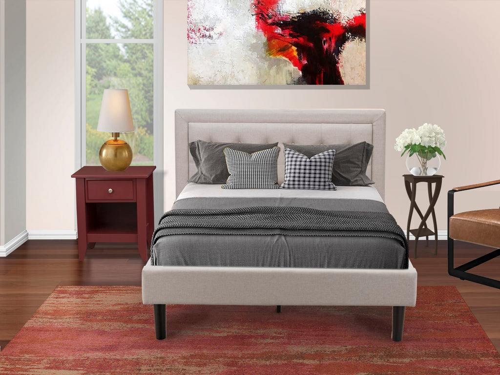 FN08F-RNOOC Mist Beige Bed with Mid-Century Side Table Long-Lasting Platform Frame and Nightstand Set