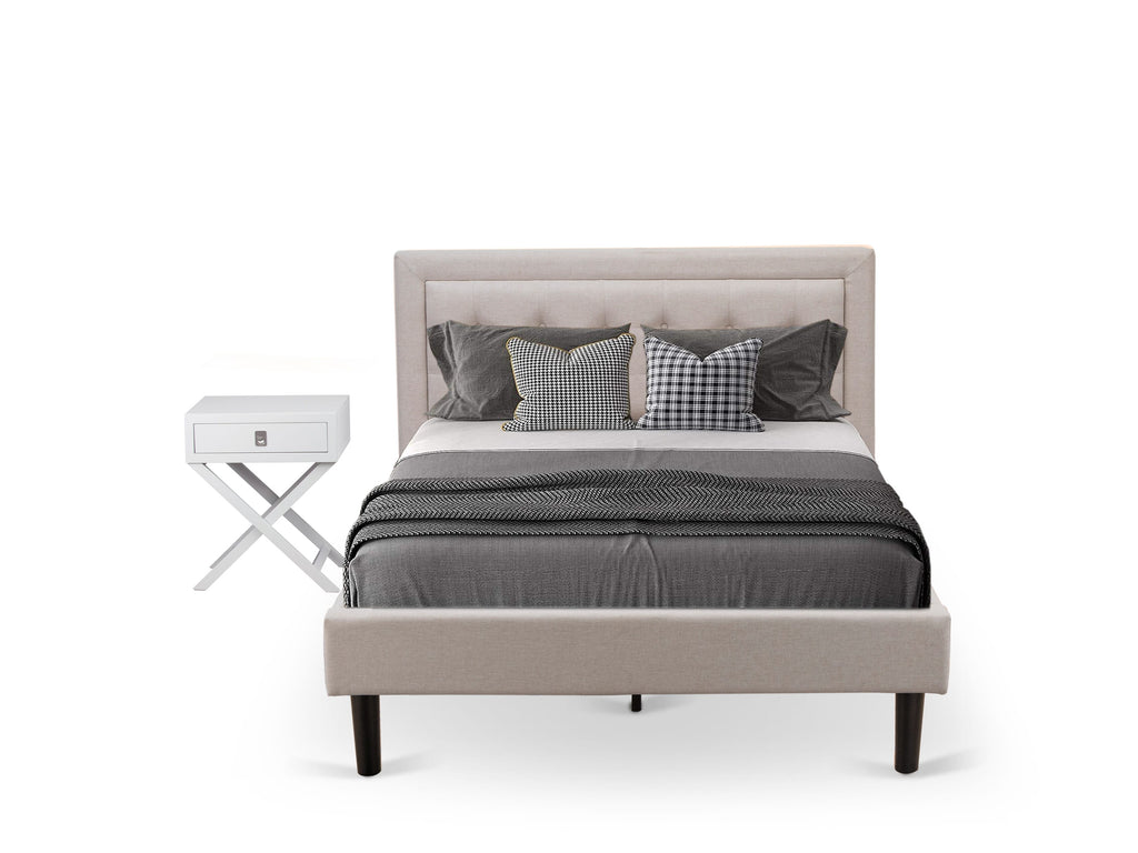 FN08F-69FC5 Two-Piece Fannin Bedroom Ensemble Upholstered Bed & Compact Nightstand in Mist Beige - Crafted for Longevity
